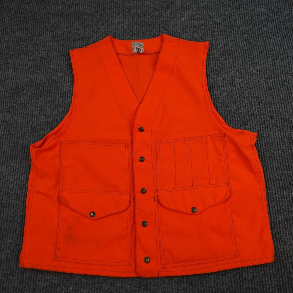 Filson Vest Mens 46 Orange Blaze Hunting Outdoor Canvas Pockets Made USA
